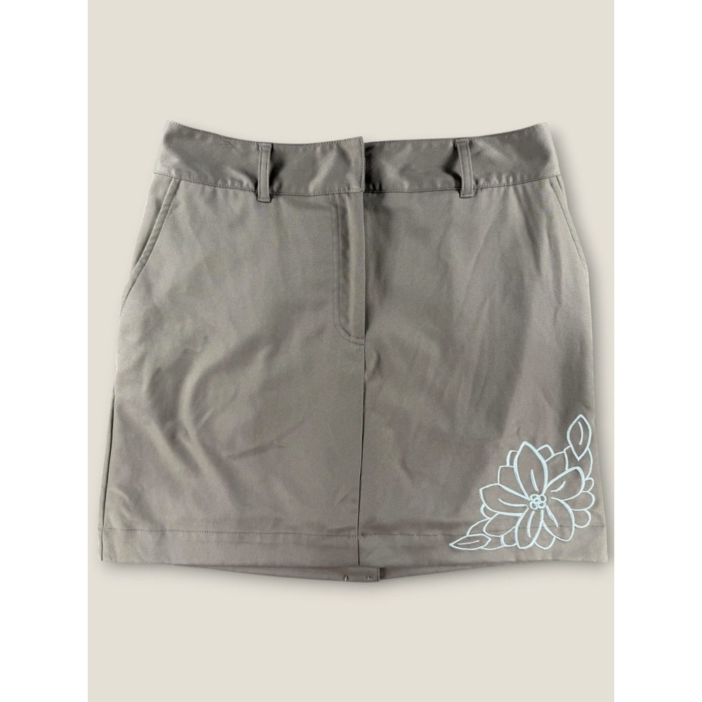 Izod‎ XFG Golf Skort Womens Size 4 Brown Tan Embroidered Flower Stretch Skirt